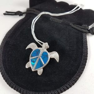 Abalone Peace Turtle Pendant in Sterling Silver
